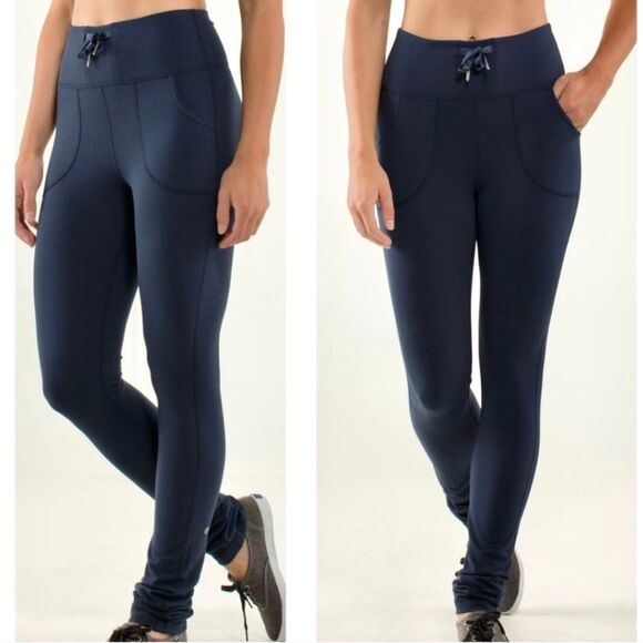 Lululemon Skinny Will Pants Ink Navy Blue High Rise Drawstring Leggings Size 2 - Picture 1 of 8